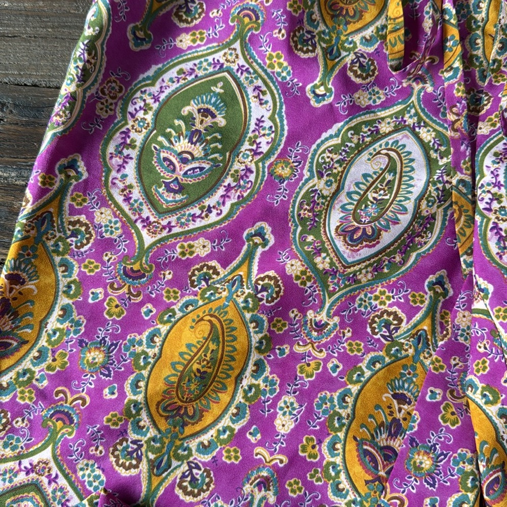 Ralph Lauren poly purple & green paisley side ruched casual pants EUC size S - Picture 6 of 11